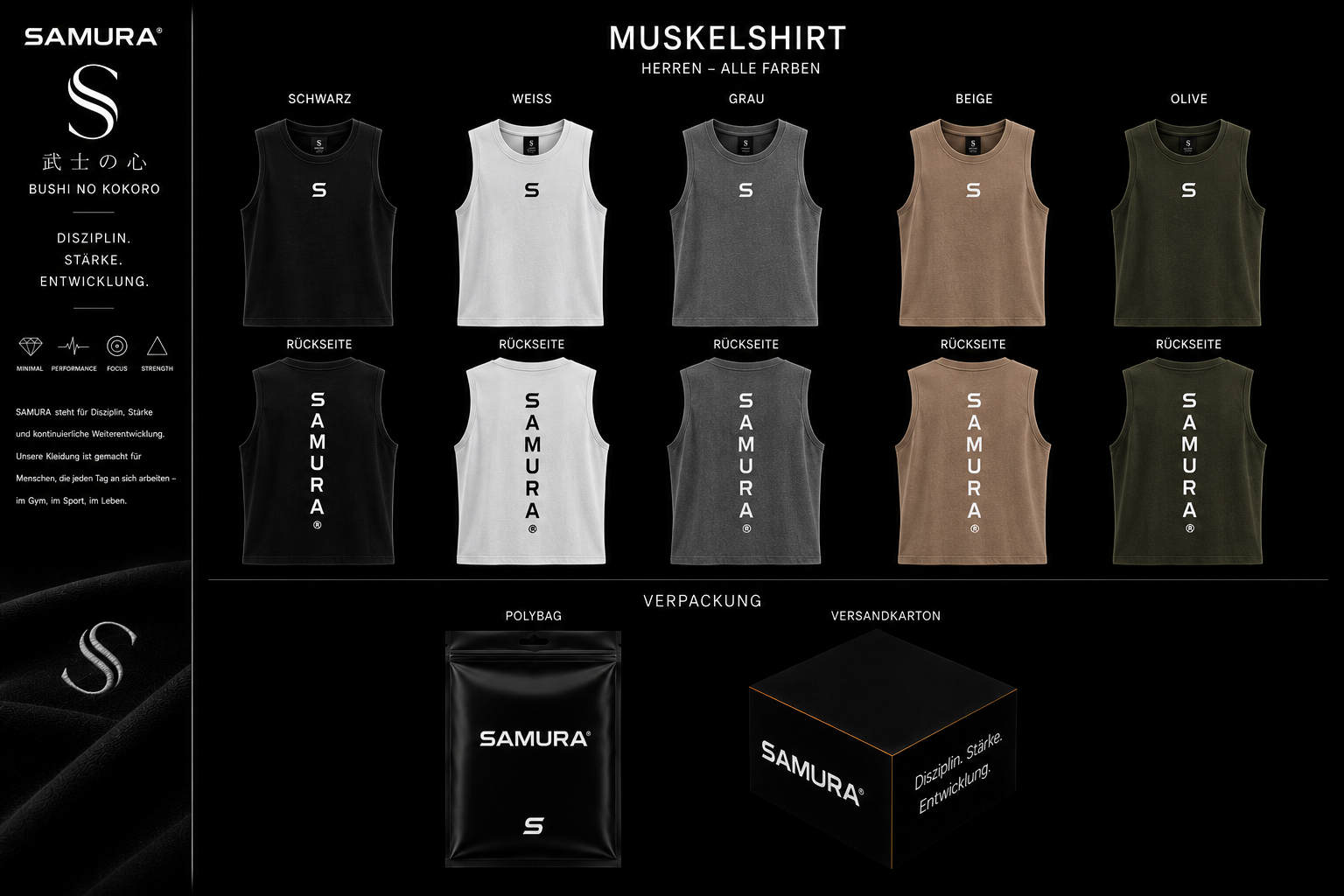 SAMURA Muskelshirt Herren – Premium Tank Top | Schwarz, Weiß, Grau, Beige & Olive