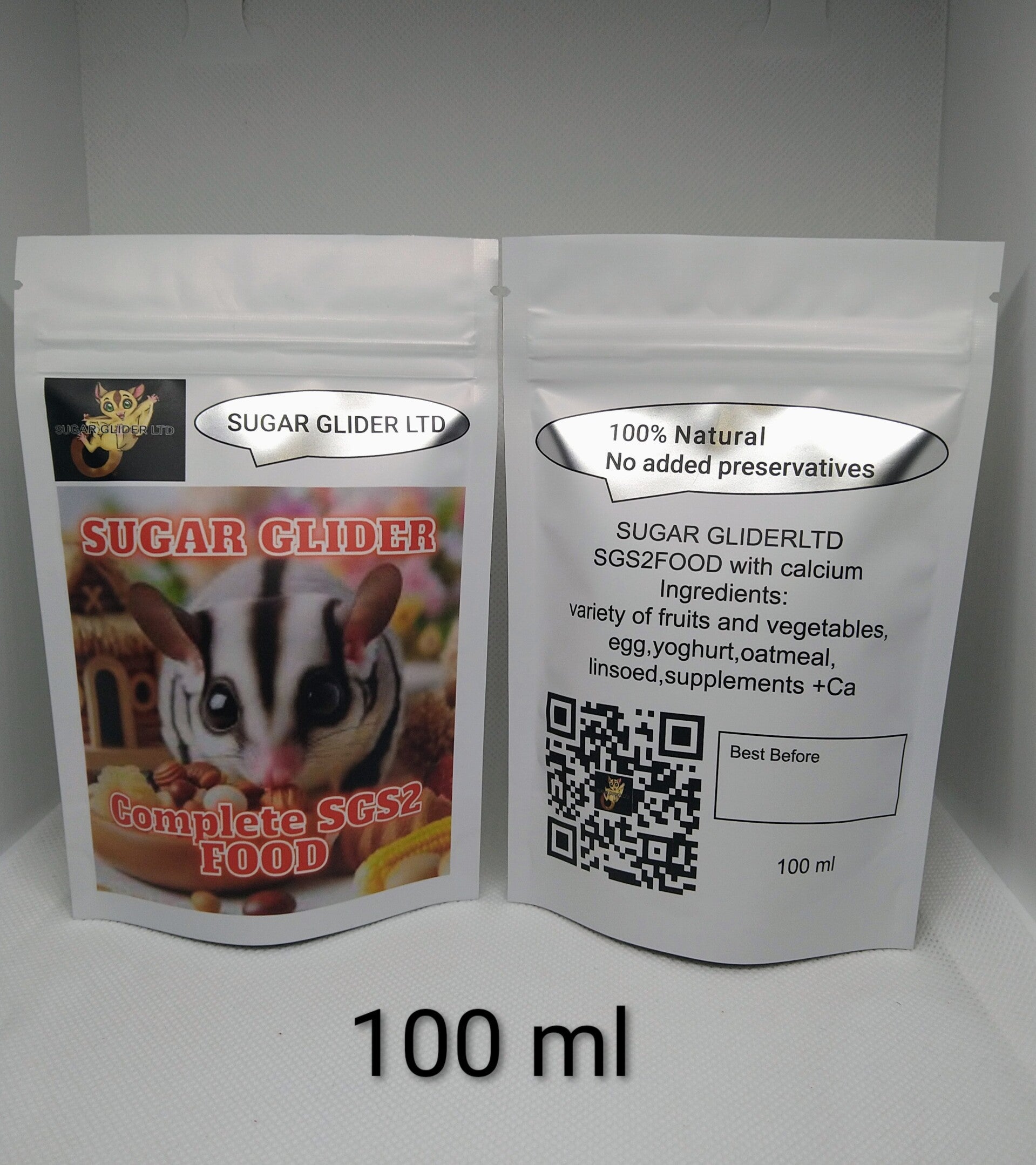 SGS2 Sugar Glider Food fresh frozen mush WITH CALCIUM 100ml BIG BAG easy to store in the freezer❄️❄️❄️