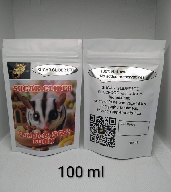 SGS2 Sugar Glider Food fresh frozen mush WITH CALCIUM 100ml BIG BAG easy to store in the freezer❄️❄️❄️