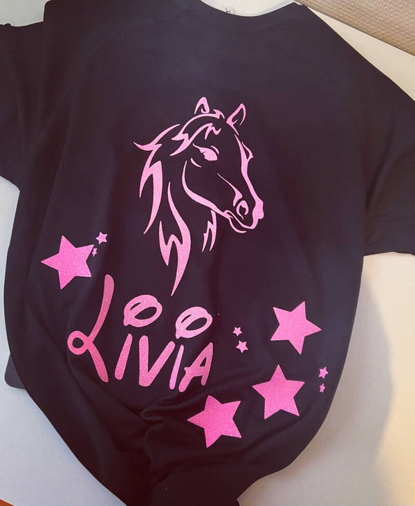 T-shirt sport - Modèle cheval avec prénom personnalisable