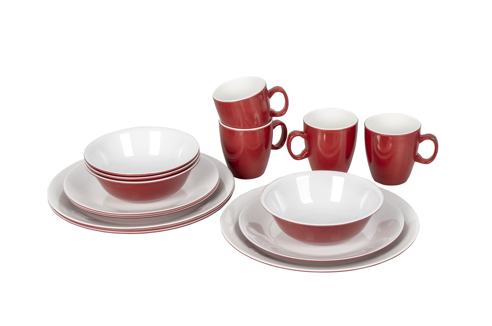 Bo-Camp - Servies - Two-tone - 16 Delig - Rood/Wit - 6181239