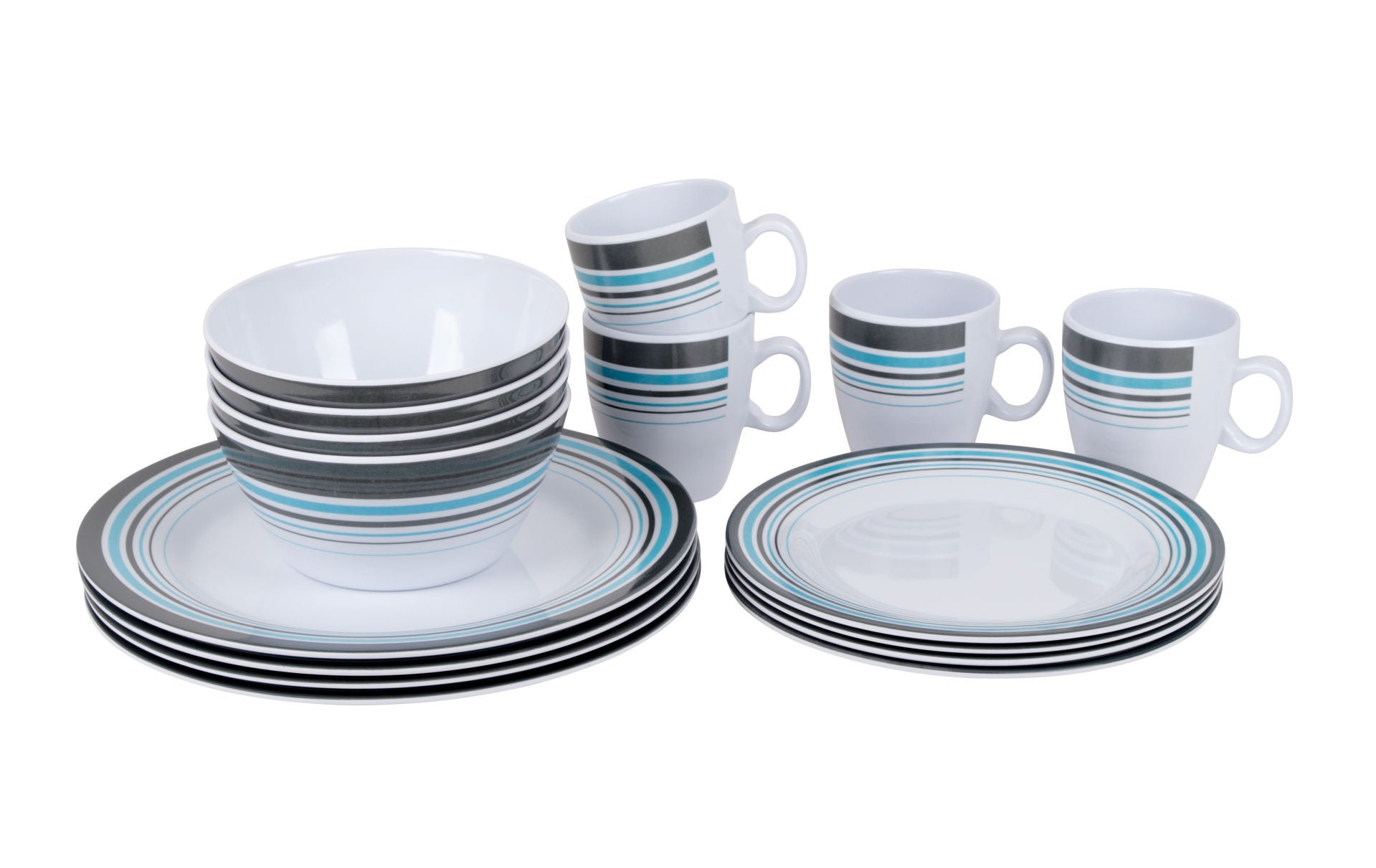 Bo-Camp - Servies - 100% Melamine - 16-Delig - Wit/Blauw/Grijs - 6181100