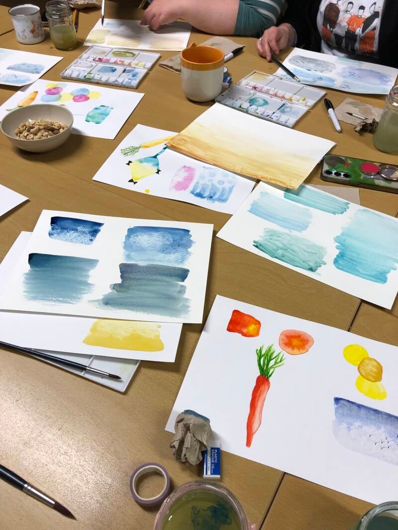 Bastel-Fiwa in Fichtenwalde (Beelitz), Kunstkurse für Erwachsene, Kreativkurse für Erwachsene, Sticken, Aquarell, abstrakte Malerei, Bastelfiwa, kreativ, Kunst, Erwachsene, Kurs, Kreativabend, gemütlich, gesellig, Menschen kennenlernen, zusammen malen,