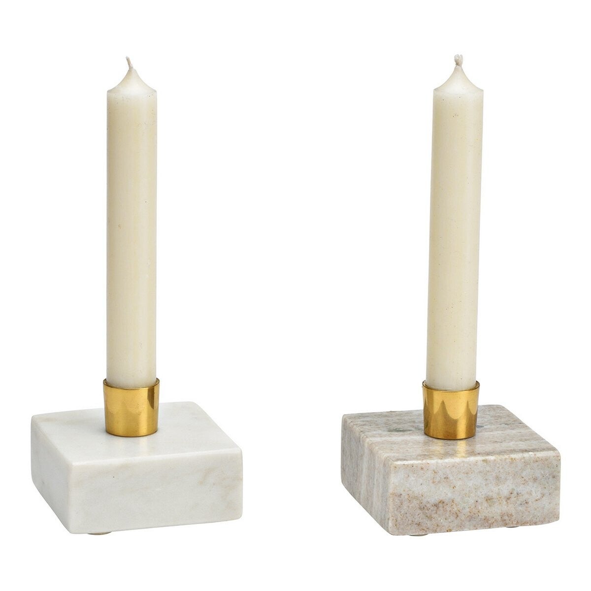 marmer kaarsenhouder zwaar met goud 7x5x7 cm TAUPE