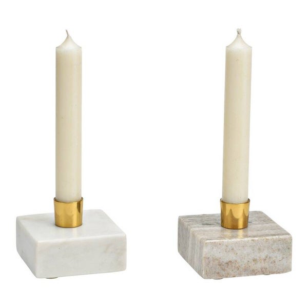 marmer kaarsenhouder zwaar met goud 7x5x7 cm TAUPE