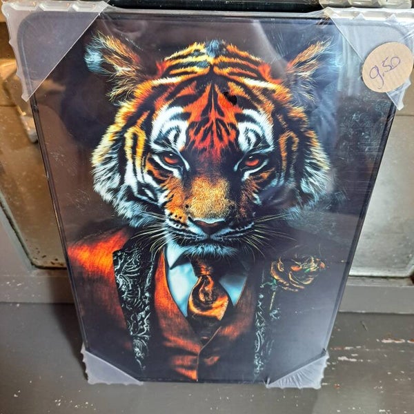 Acryl schilderij tijger 30x20cm kan hangen of staan