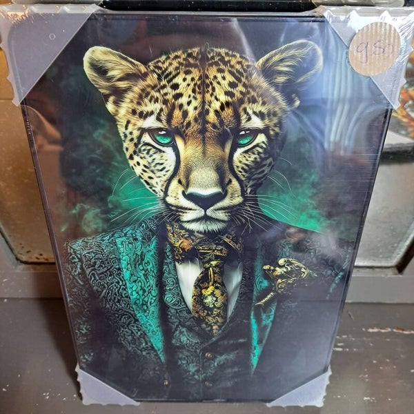 Acryl schilderij panter 30x20cm kan hangen of staan