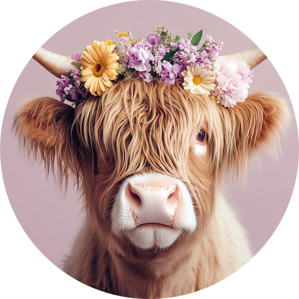 Baby highlander pink flowers muurcirkel 30 cm doorsnee