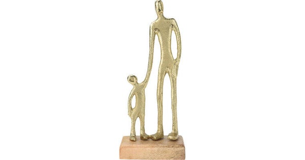 Sculptuur man en kind aluminium 10x5x24cm goud