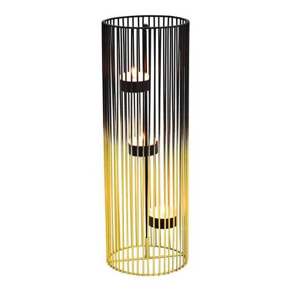 Theelichthouder voor 3 kaarsen goud met zwart12x34x12cm