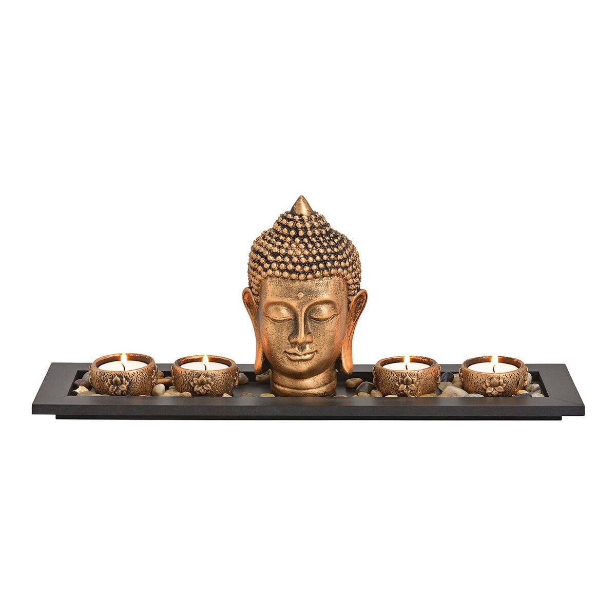 Boeddha met 4 theelichten goud 41x17x11cm