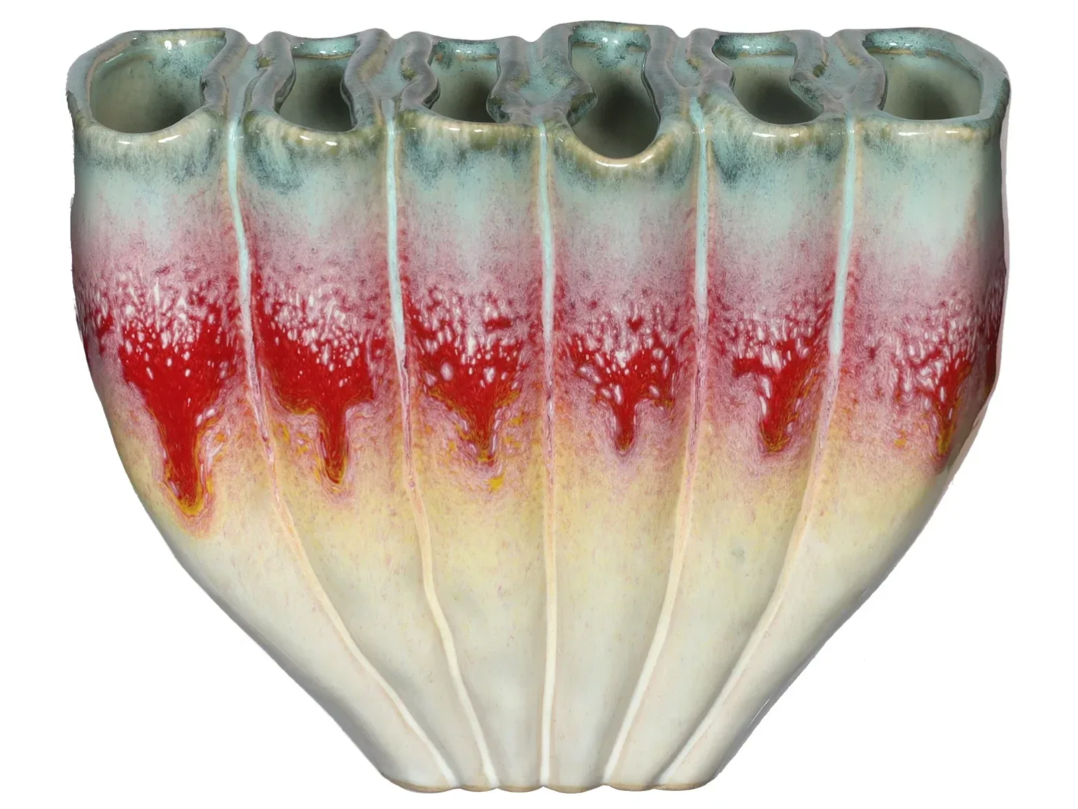 Regenboos vaas 16cm hoog 20.5cmbreed