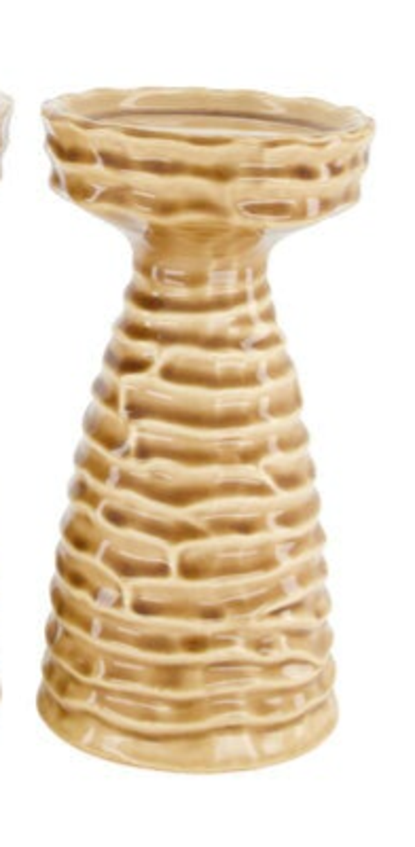 Candle holder ceramic licht bruin set van 2  12x12x23cm 9x9x16cm