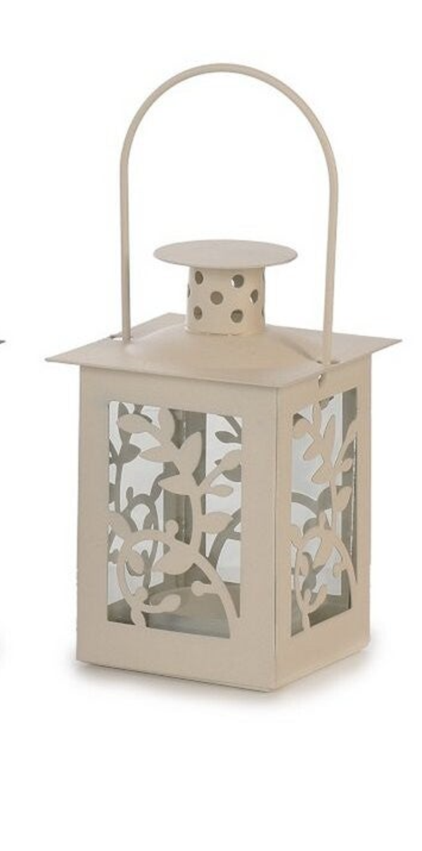 Metaallantaarn 7x7x12cm beige klein