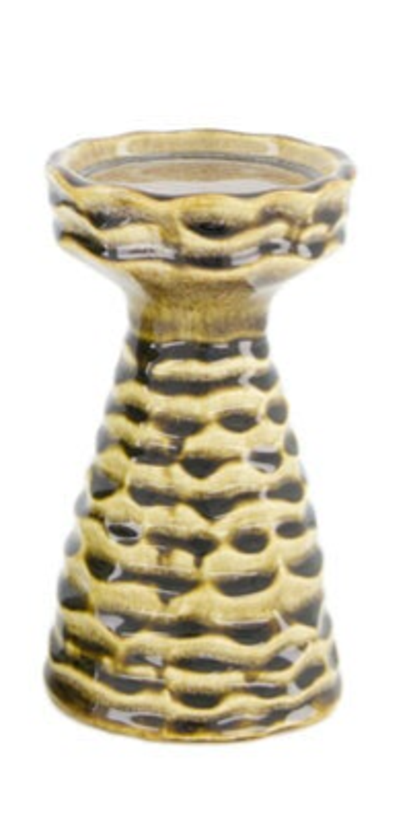 Candle holder ceramic donker set van 2  12x12x23cm 9x9x16cm