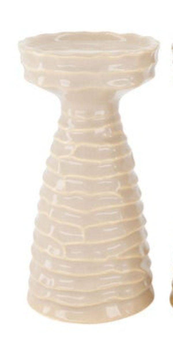Candle holder ceramic creme set van 2  12x12x23cm 9x9x16cm