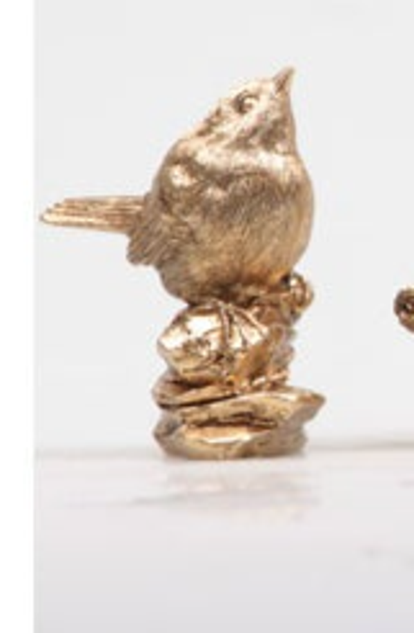 Vogel op steen/stronk 3 8.5x5x10 cm goud