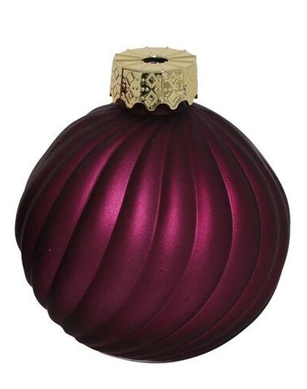 Kerstbal vaas Stripe roze/paars glas Ø10cm mat