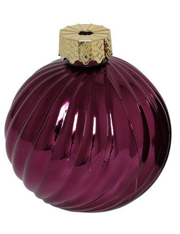 Kerstbal vaas Stripe roze/paars glas Ø10cm glans
