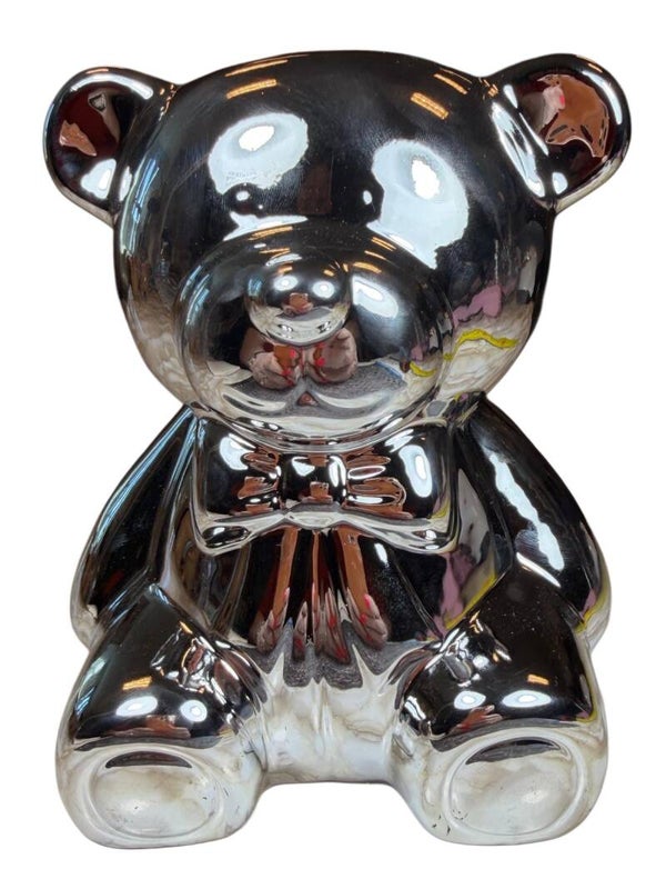 Spaarpot beer zilver groot 16cm hoog 14 cm breed