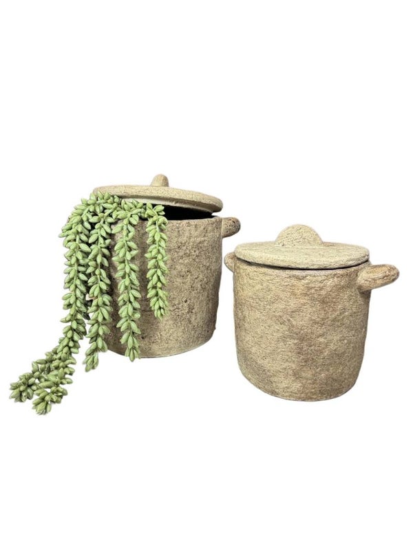 Bruine opbergpot groot 17x14.5 cm