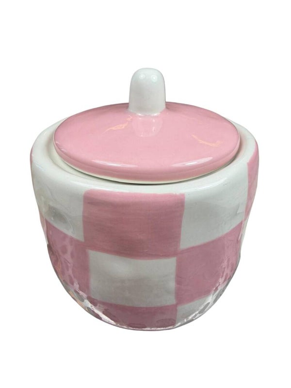 Roze witte opberg pot  10x11cm