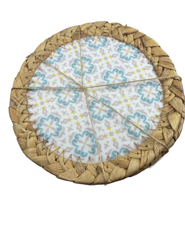 onderzetters stof met rotan 12 cm doorsnee 4 stuks