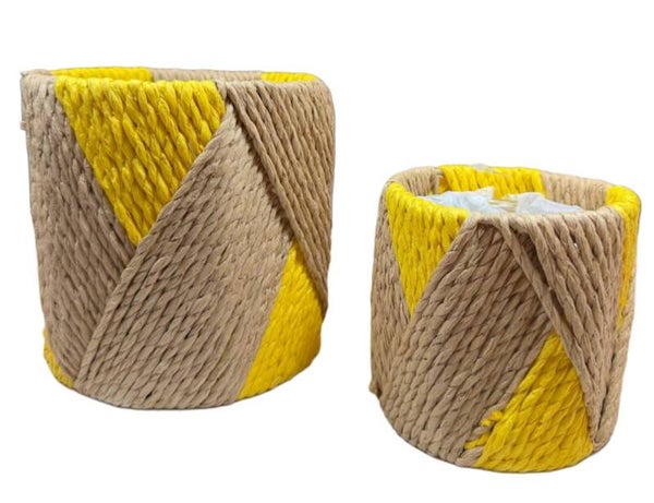 Windlicht rotan Set van 2 groot 14x14 cm klein 10x10