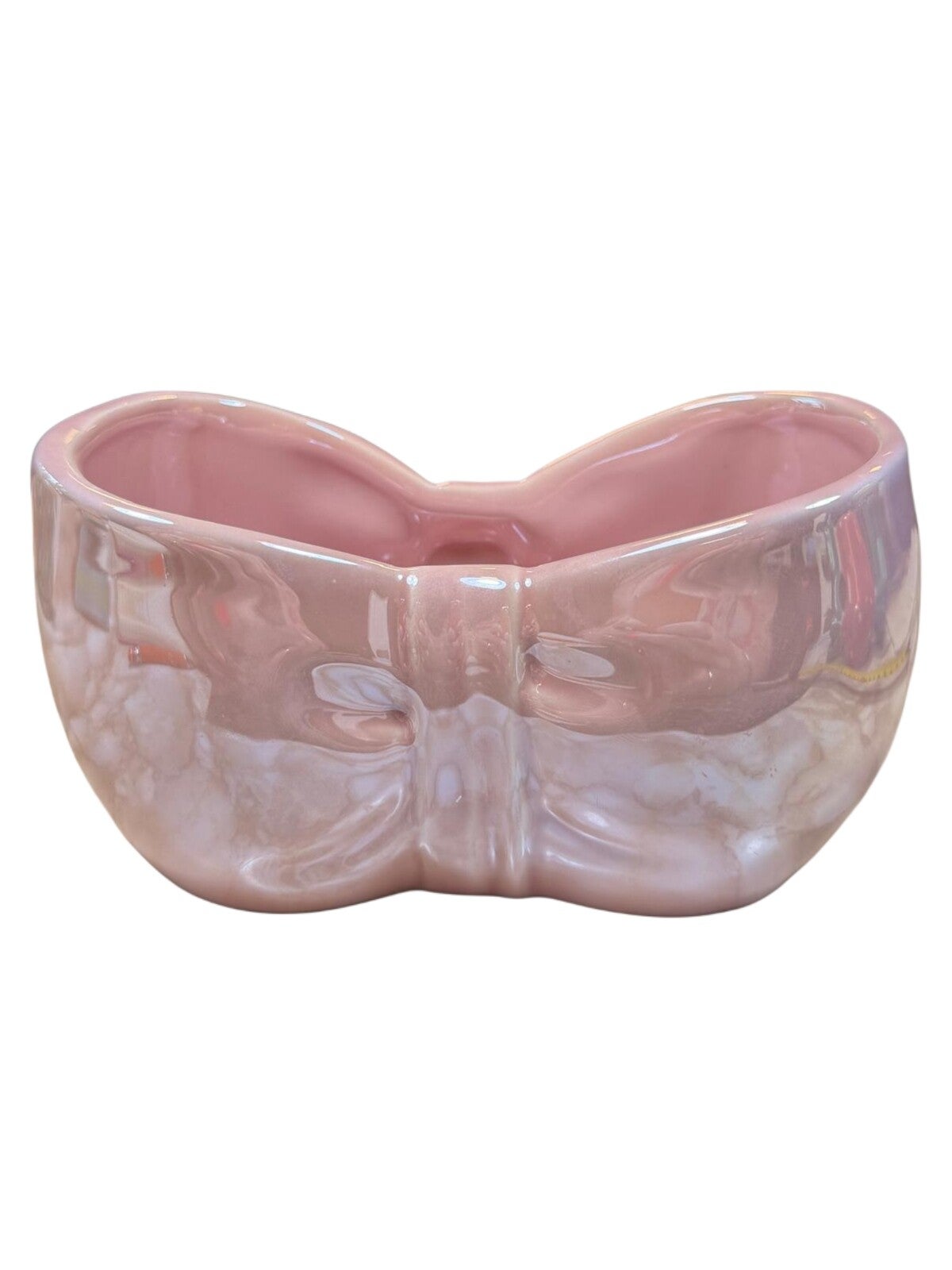 Parelmoer roze strikpot 15x8cm