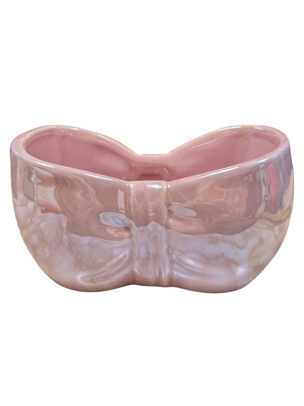 Parelmoer roze strikpot 15x8cm