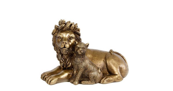 Sculptuur "lion with cub" goud polystone 13x9x15cm