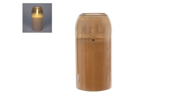 Sfeerverlichting led "kaisa" l amber glas/kaars 7,5x7,5x15cm
