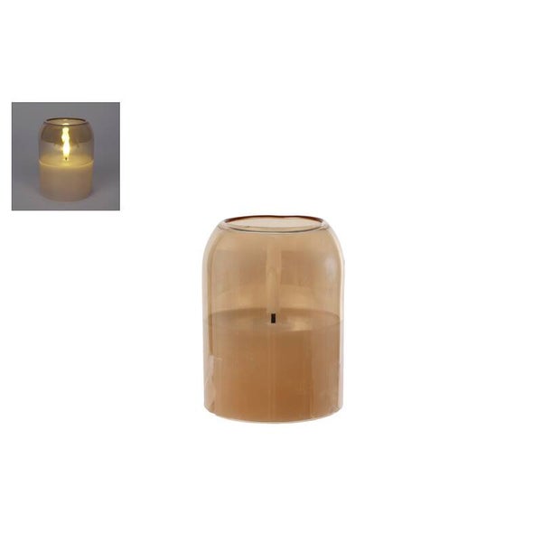 Sfeerverlichting led "kaisa" s amber glas/kaars 7,5x7,5x10cm