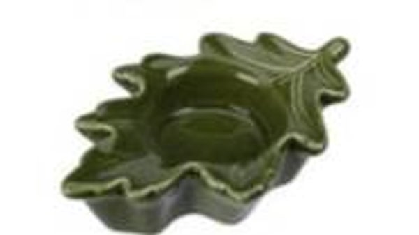 Herfstblad waxinelichtje houder groen 9.5x3cm