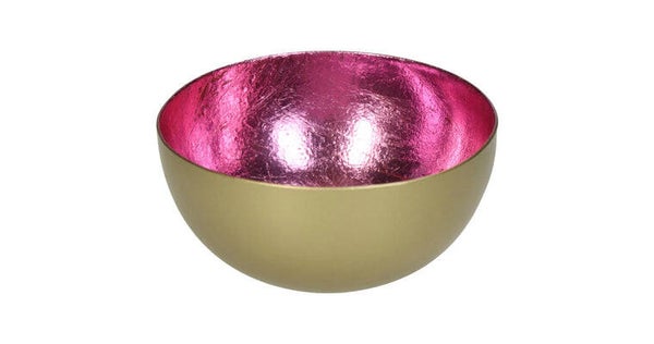 Kaarsenhouder metaal roze en goud 8x8x4cm