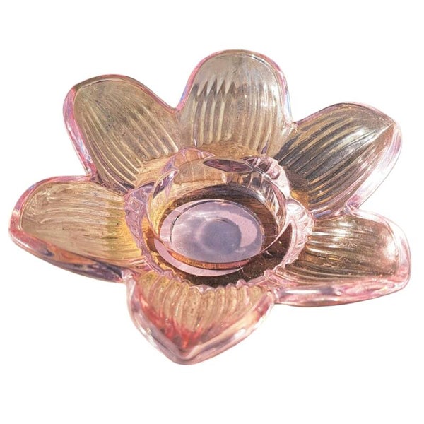 Bloemen waxinelichthouder roze glas 12cm breed