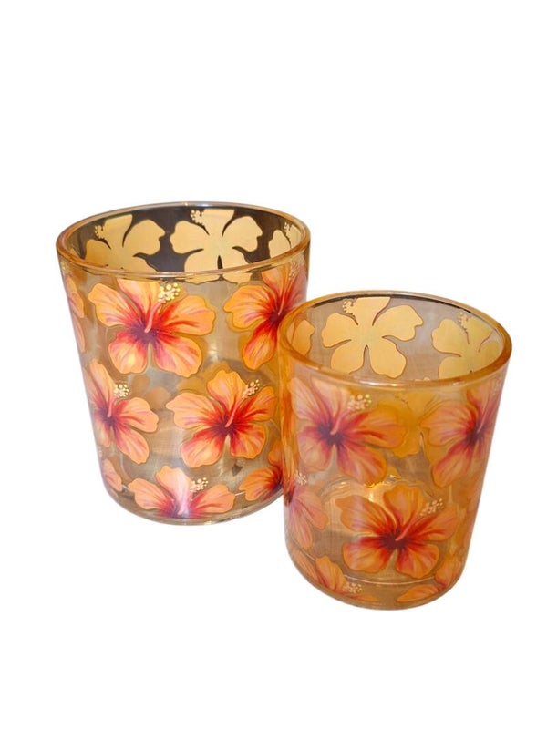Hibiscus oranje set windlichten  10x9 - 8.5x7