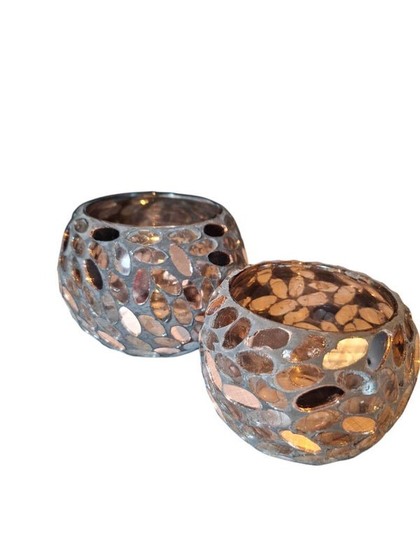 Set windlicht glas amber 11x7 - 8.5x5.5
