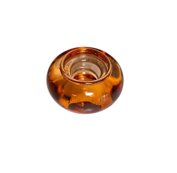 Theelichthouder plus dinerkaars houder in 1 amber/oranje  7x3.7cm