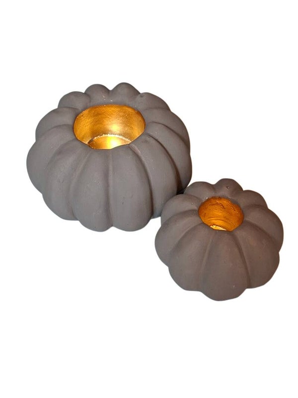 Set pompoen theelichthouders antraciet 11.5x6.5 - 8.5x5