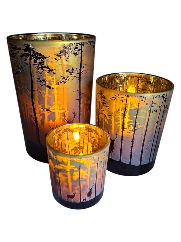 Set van 3 windlichten 3d hert 17.5x12 - 12.5x10 - 8x7.5