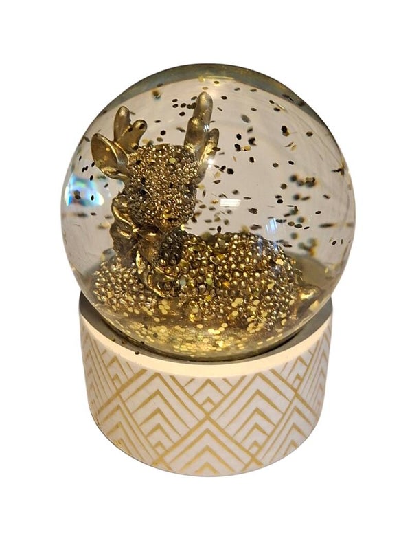 Schuddebol glitter goud hert wit 6.5x6.5x8cm