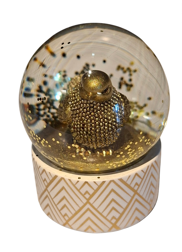 Schuddebol glitter goud vogel wit 6.5x6.5x8cm