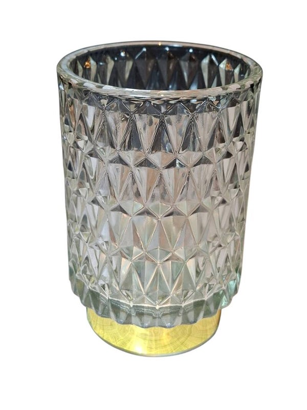 Windlicht glas/goud 8.5x8.5x13cm