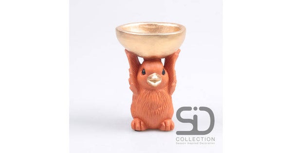 Vogel met schaal cement 14x9.5x14 cm oranje