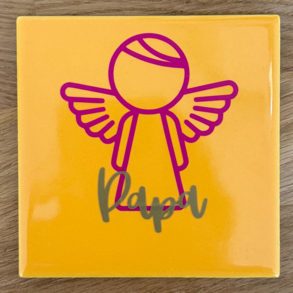 Tegel 'engeltje' papa, geel met fuchsia 10x10 cm