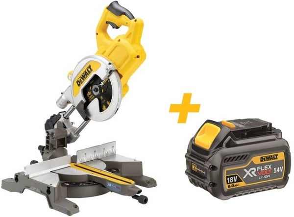 *DeWalt DCS777N-XJ XR Flexvolt Accu Afkort- en verstekzaagmachine 216mm | Inclusief DCB546-XJ XR FLEXVOLT 18V-54V 6.0Ah accu