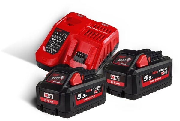 *Milwaukee M18 HNRG-552 - M18 HB5 DUO Pack 18V 5.5Ah High Output + Lader M12-18FC