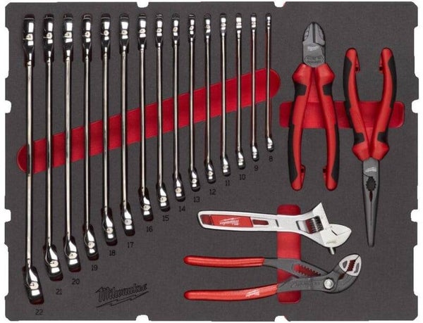 *Milwaukee Accessoires Foam Inlay steeksleutel- en tangenset MAXBITE™ voor PACKOUT™ gereedschapskoffers met 2/3 lades (19-delig) - 4932493339