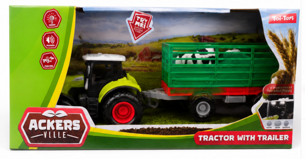 Ackers Ville Tractor met Veetrailer, Licht & Geluid – Speelgoed Tractor 3+